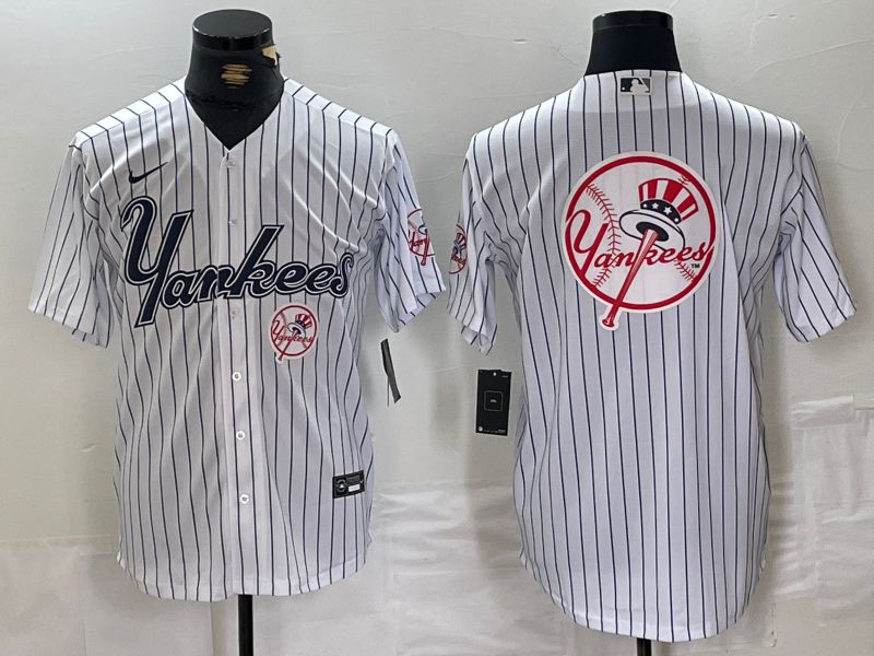 Men New York Yankees Blank White stripe Three generations joint names Nike 2024 MLB Jersey style 18